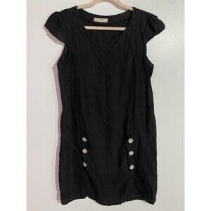 Lands Downunder Dress S Black Linen Lagenlook Coastal Beachy Vacation Italy‎